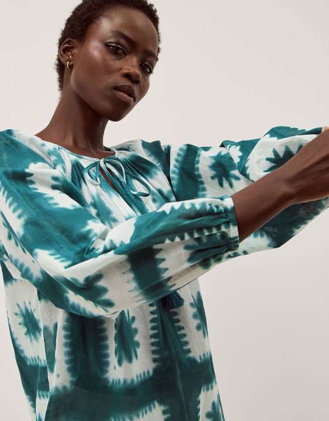 Malia Artisanal Print Mini Kaftan, Teal (TEAL), large