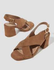 Cally Suede Crossover Slingback Heels, Tan (TAN), large