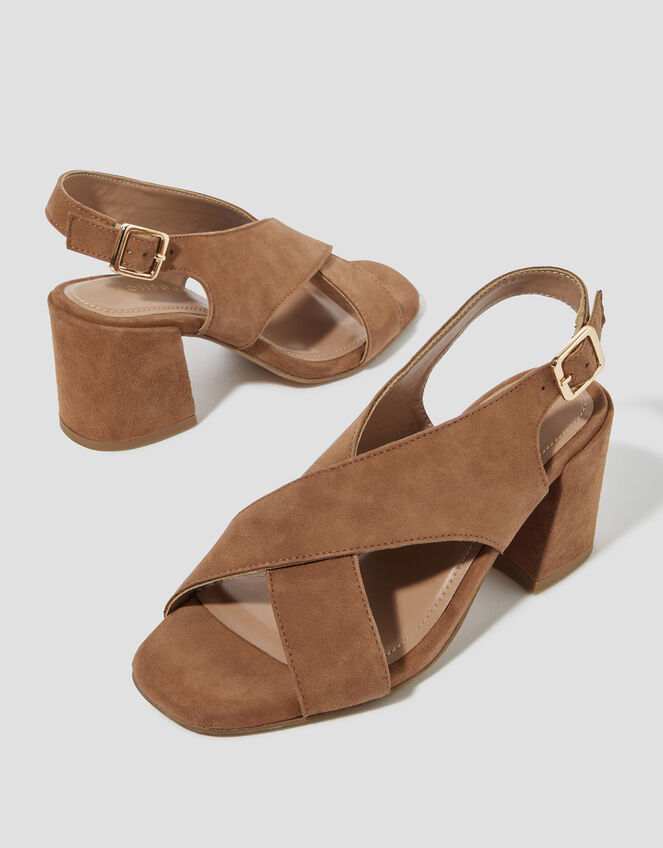 Cally Suede Crossover Slingback Heels, Tan (TAN), large