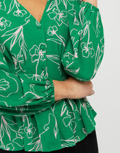 Jean Floral Fitted Blouse in Sustainable Viscose and LENZING™ ECOVERO™, Green (GREEN), large