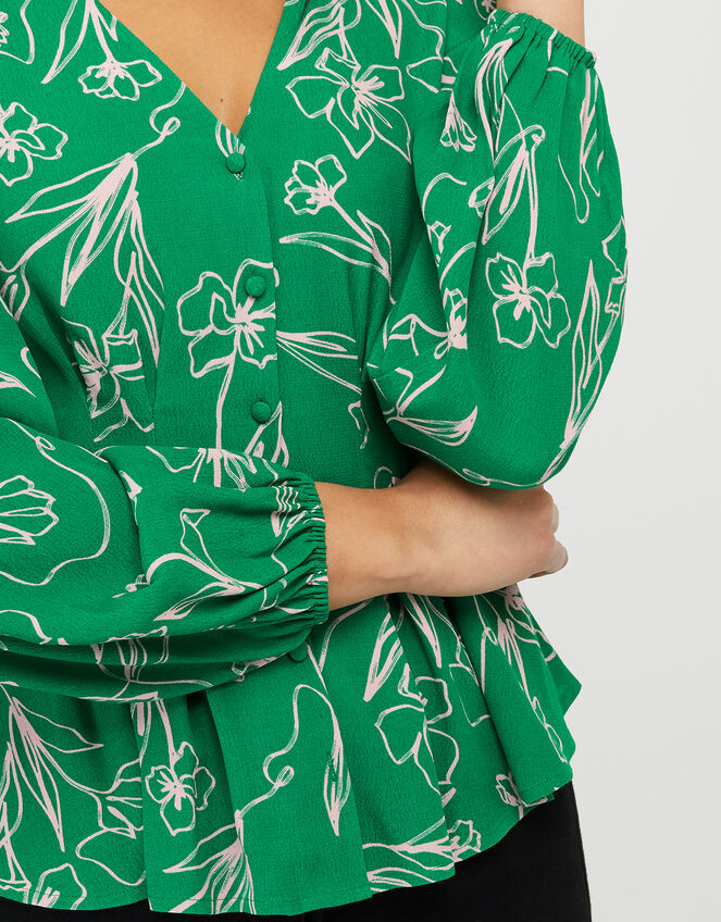 Jean Floral Fitted Blouse in Sustainable Viscose and LENZING™ ECOVERO™, Green (GREEN), large