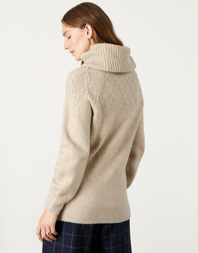 Cowl Neck Stitch Detail Longline Jumper, Camel (OATMEAL), large