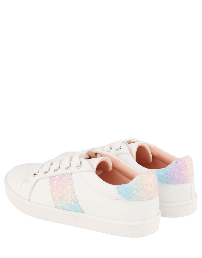 Pastel Rainbow Glitter Trainers, Ivory (IVORY), large