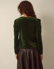 Lexi Lace Trim Velvet Top, Green (OLIVE), large