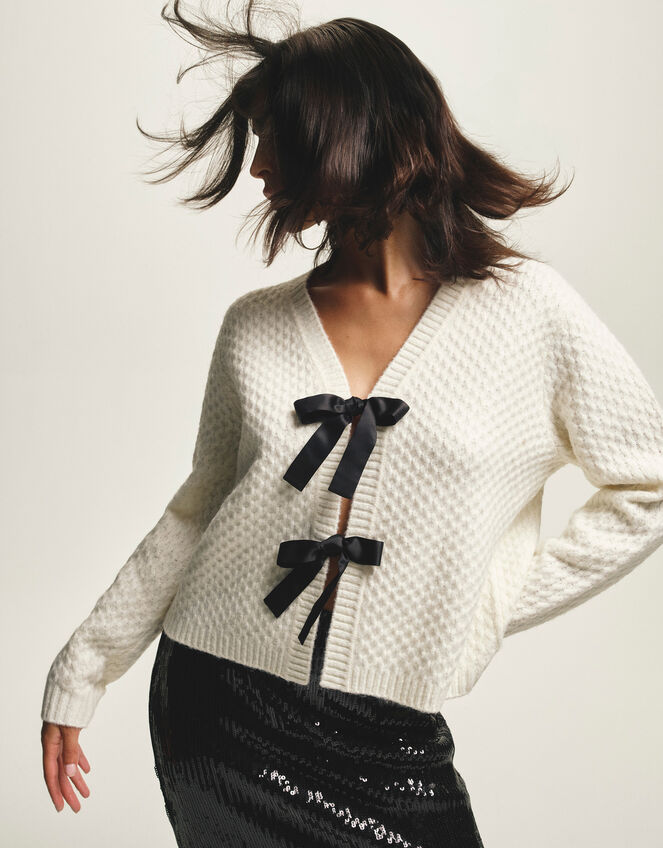 Tina Bow Tie Cardigan, Ivory (IVORY), large