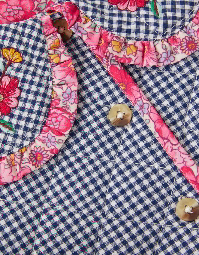 Floral Print Gingham Jacket, Blue (NAVY), large