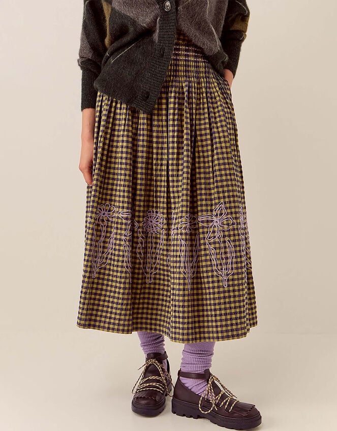 East Dilly Gingham Cotton Skirt, Multi (MULTI), large