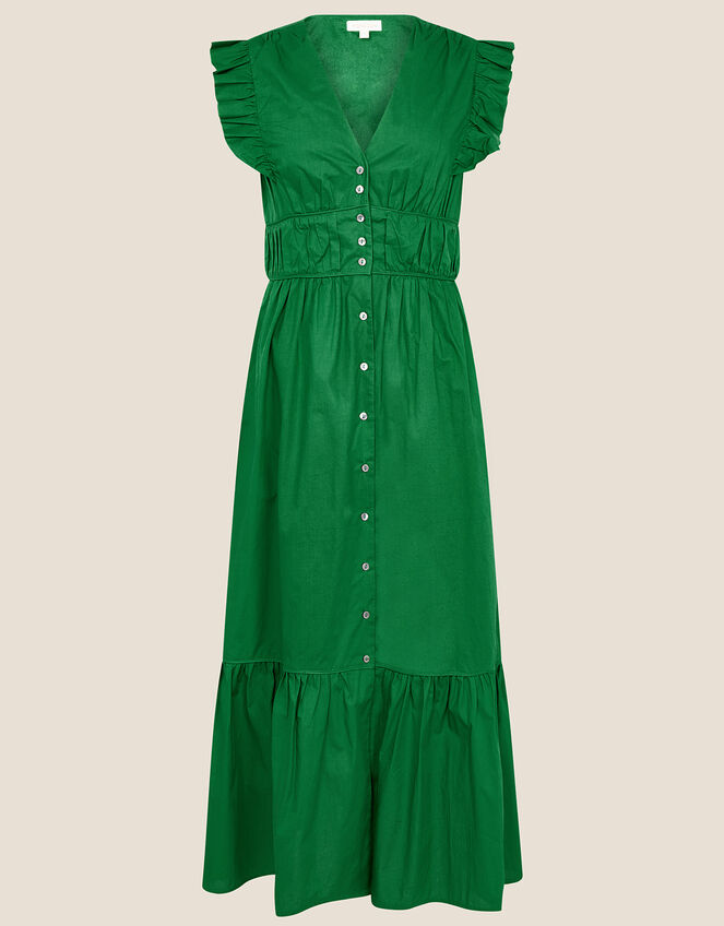 Tiered Midi Dress in Pure Cotton, Green (GREEN), large