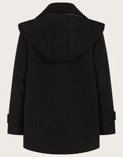 Double Breasted Peacoat with Hood, Black (BLACK), large