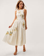 Cindy Floral Print Fit & Flare Midi Dress, Ivory (IVORY), large