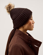 Dede Faux Fur Bobble Beanie Hat, Brown (CHOCOLATE), large