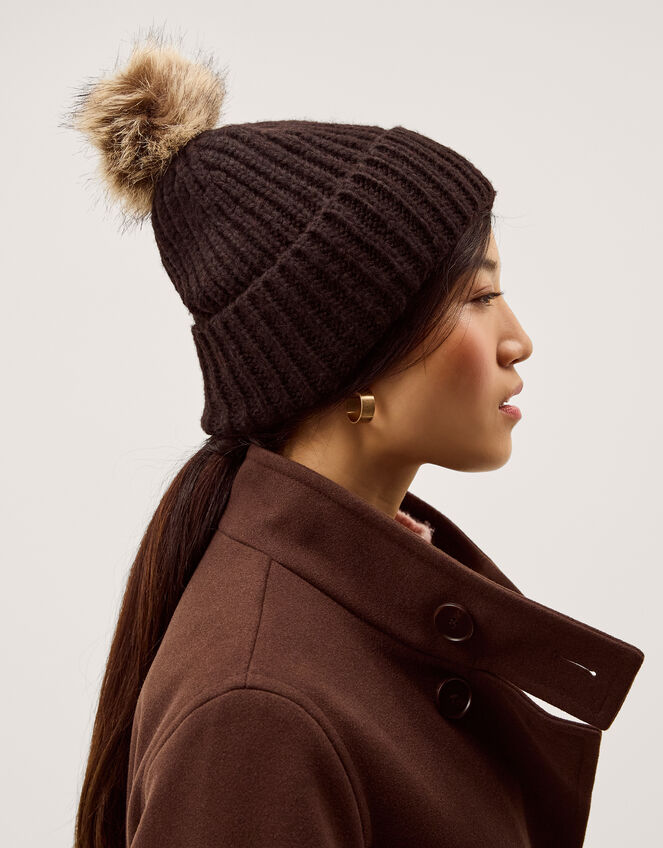 Dede Faux Fur Bobble Beanie Hat, Brown (CHOCOLATE), large