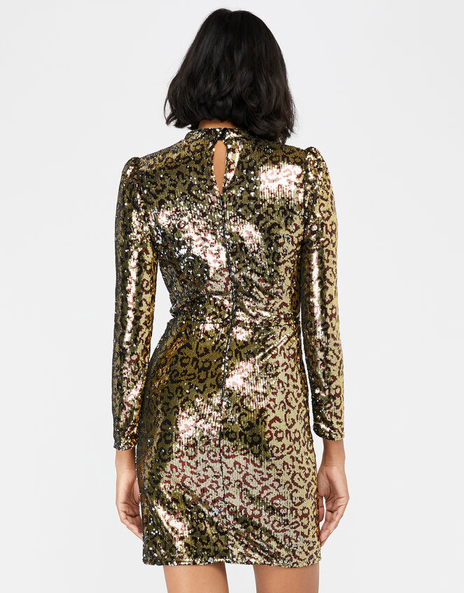 Tory Leopard Sequin Short Dress, Gold (GOLD), large