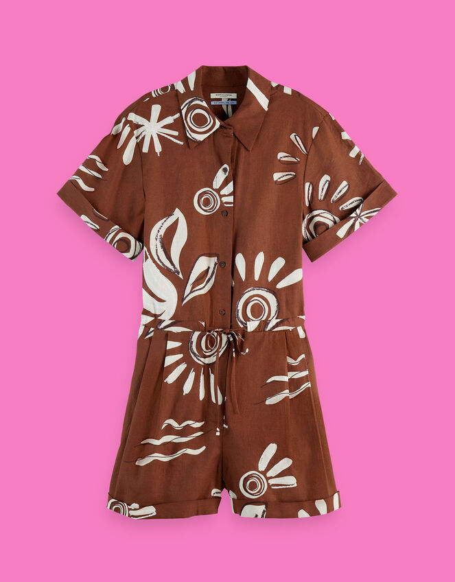 Scotch & Soda Sun Print Playsuit, Brown (BROWN), large