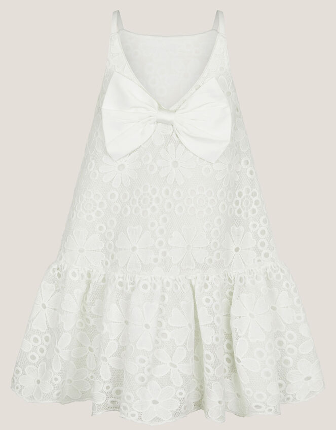 Harper Lace Daisy Bow Dress, White (WHITE), large