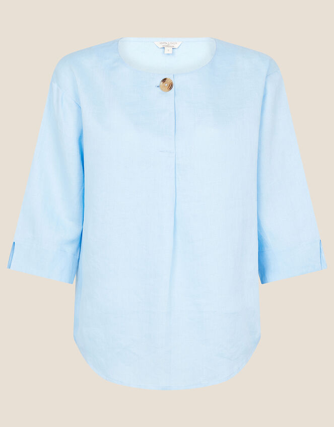 Longline Top in Pure Linen, Blue (BLUE), large