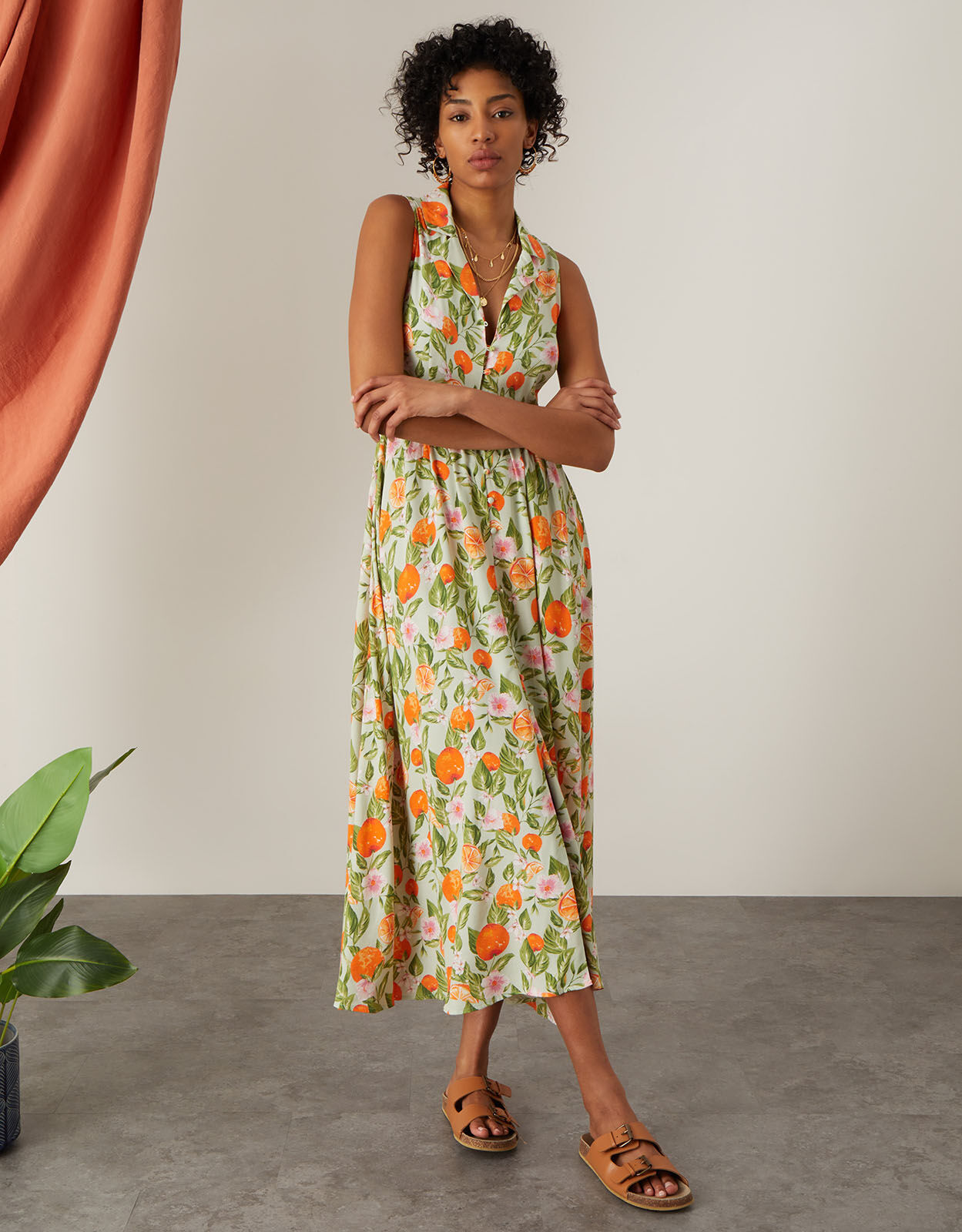 Olsen Orange Print Shirt Dress Orange 