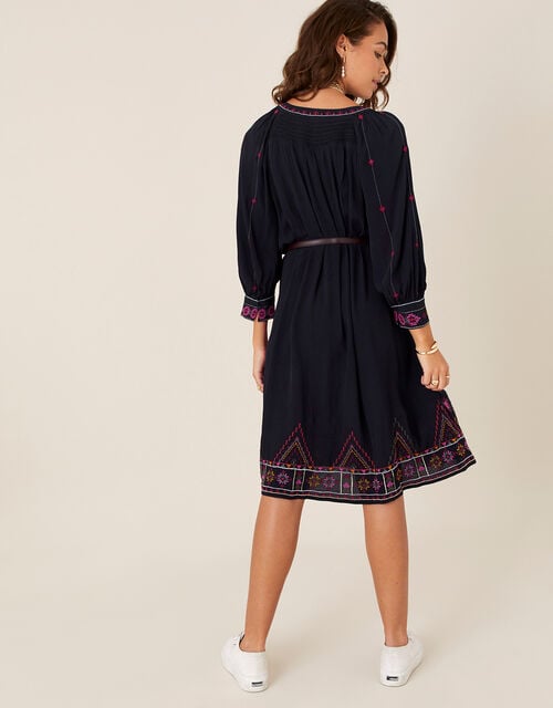 Embroidered Tunic Dress in LENZING™ ECOVERO™, Blue (NAVY), large