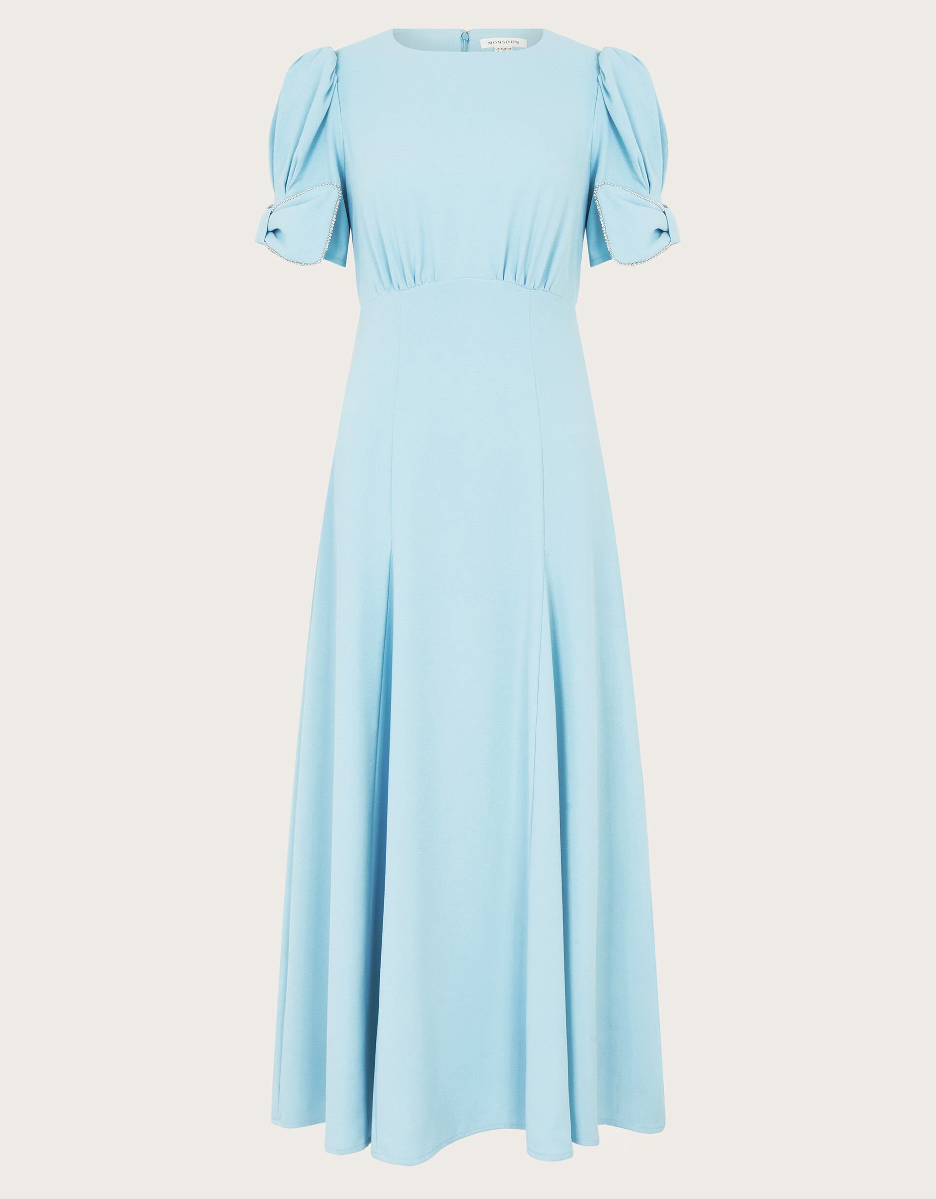 Belle Bow Sleeve Midi Dress Blue