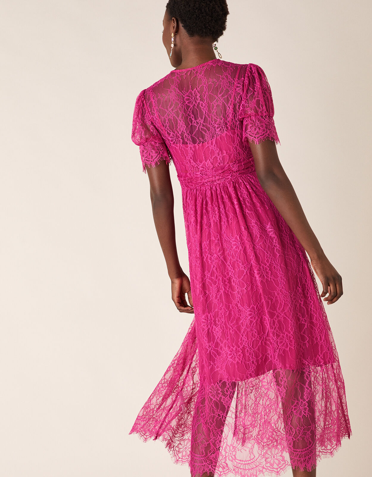 Miranda Eyelash Lace Tea Dress Pink 