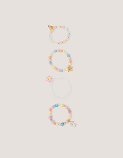 4-Pack Beaded Flower Charm Bracelets, , large