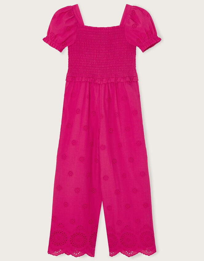 Schiffli Shirred Jumpsuit , Pink (BRIGHT PINK), large
