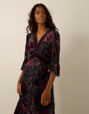 Anya Floral Devor&eacute; Maxi Dress, Red (BURGUNDY), large