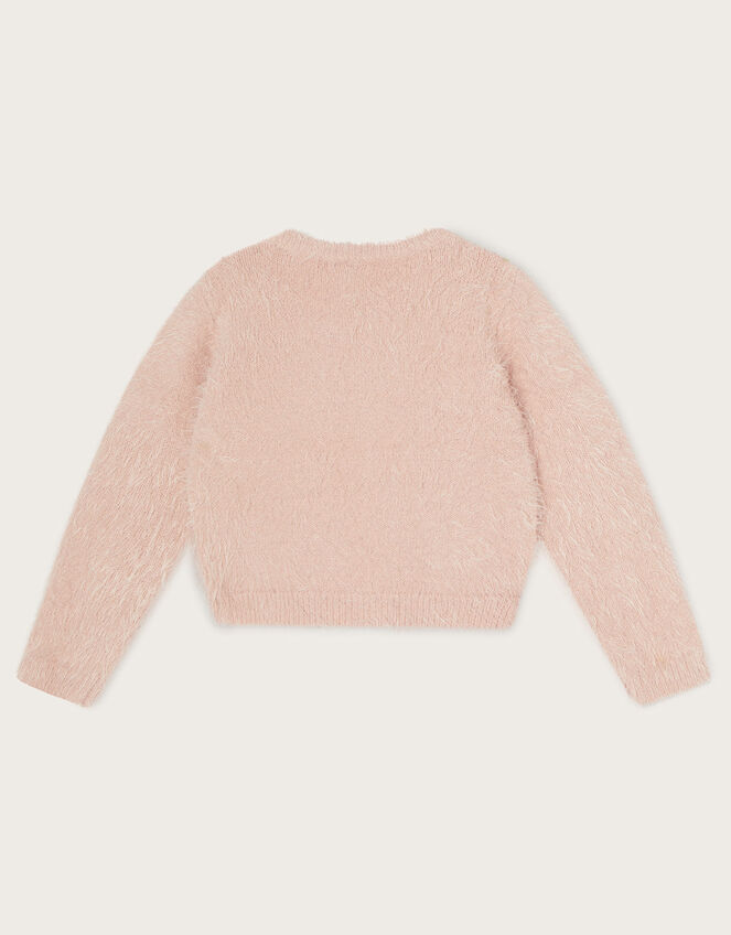 Fluffy Knit Embellished Cardigan Pink