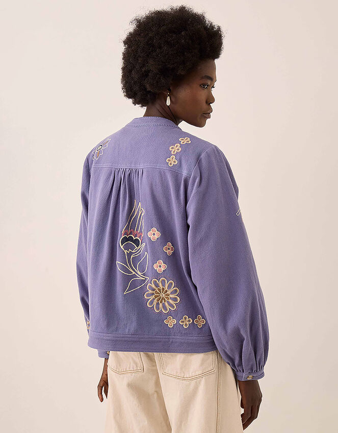 East Anyar Botanical Embroidered Cotton Twill Jacket, Blue (BLUE), large