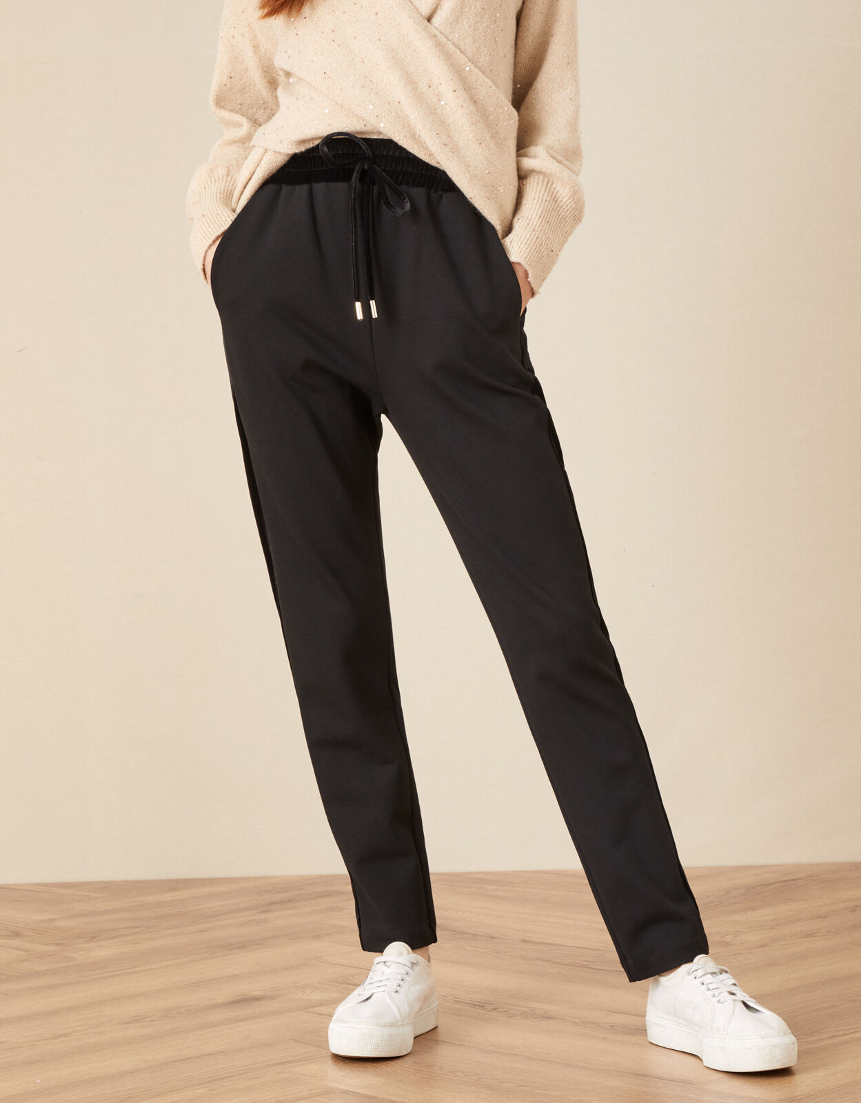 Velvet Trim Jersey Trousers Black 