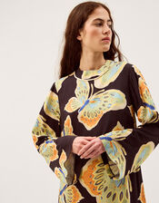 Clemence Aurelie Butterfly Mini Tunic Dress, Black (BLACK), large