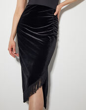 Tia Velvet Tassel Midi Skirt, Black (BLACK), large