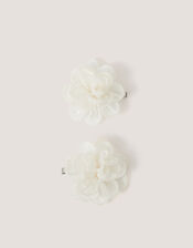 2-Pack Bridesmaid Flower Hair Clips, White (WARM IVORY), large