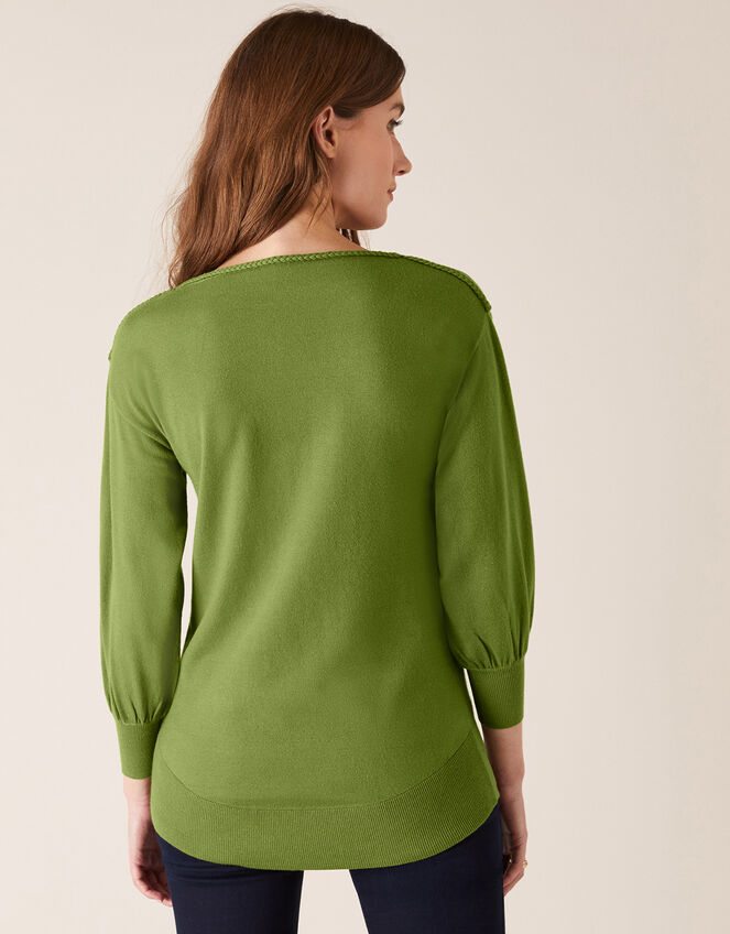 Braid Trim Longline Jumper with Recycled Nylon, Green (GREEN), large