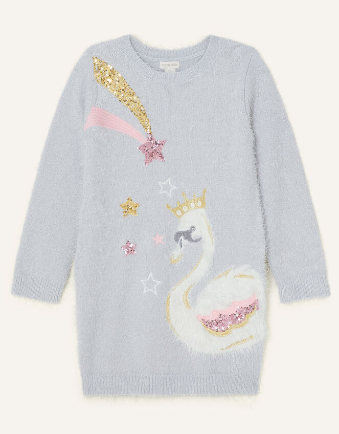 Sequin Swan Knit Dress, Grey (GREY), large