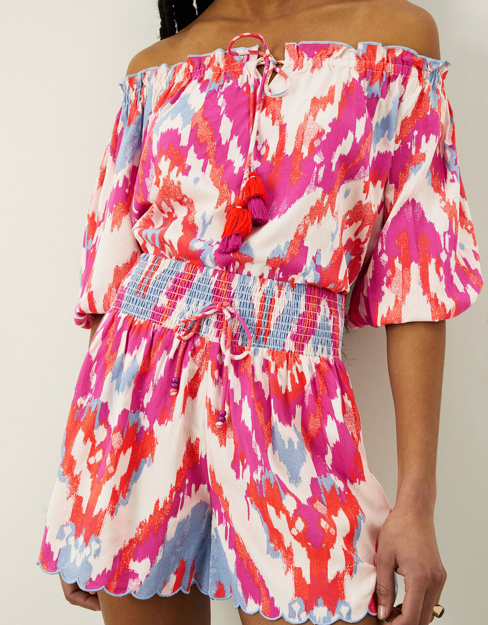 Women Women's Clothing | Ikat Print Shorts in LENZING™ ECOVERO™ Pink - IP45719
