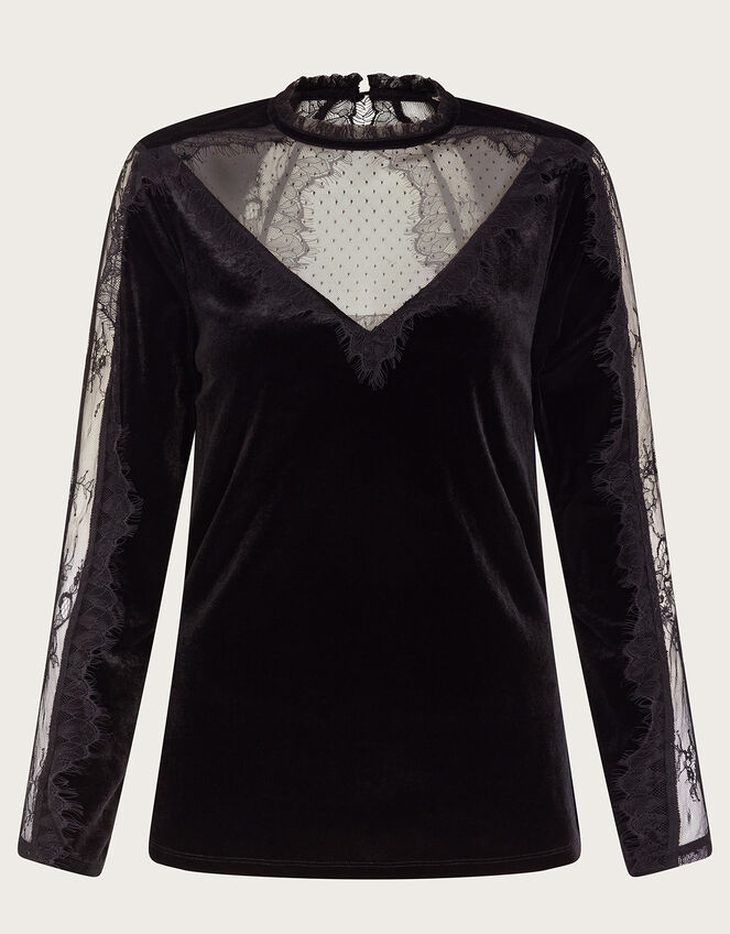 Vanya Lacy Velvet Long Sleeve Top, Black (BLACK), large