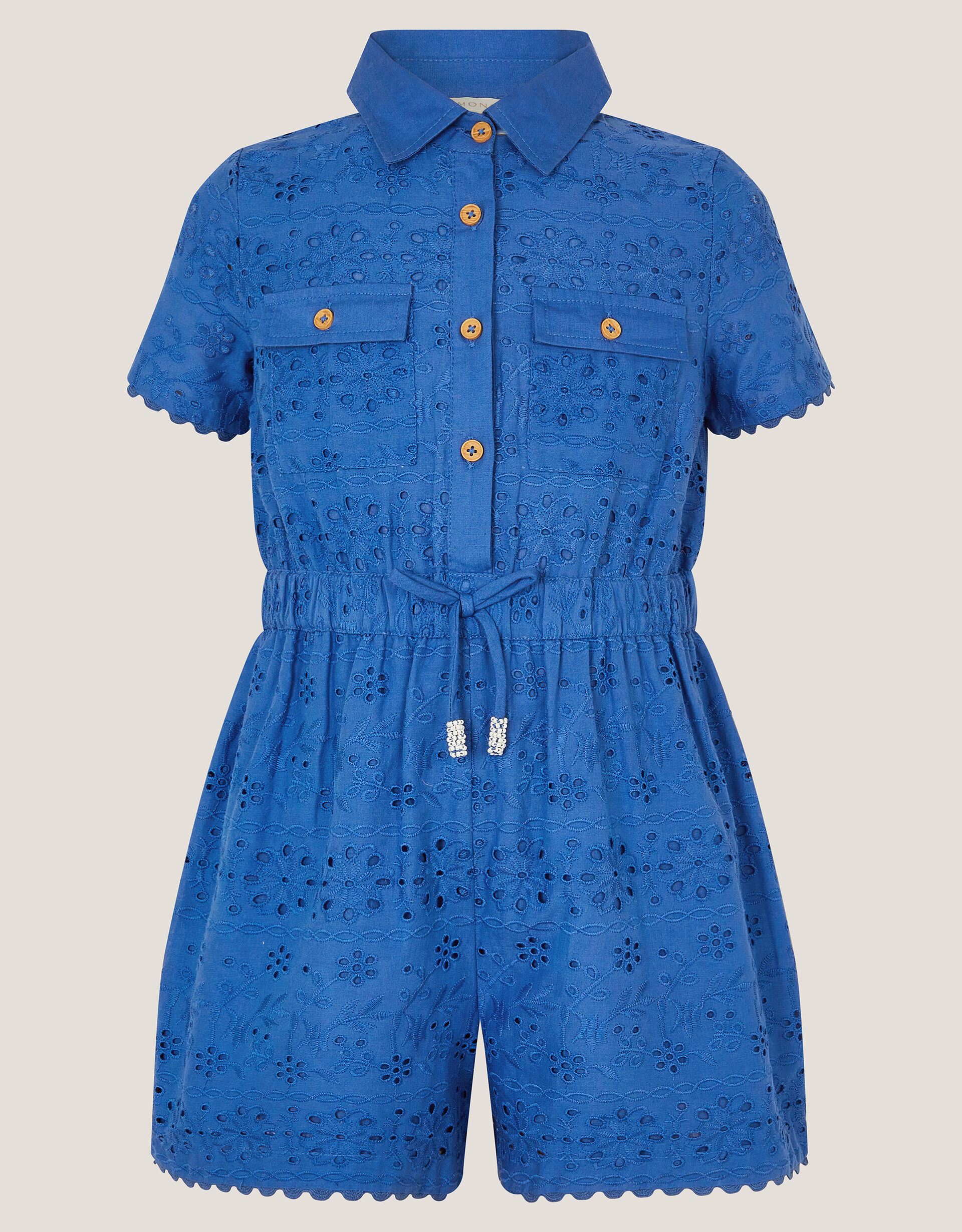 Short Sleeve Broderie Playsuit Blue