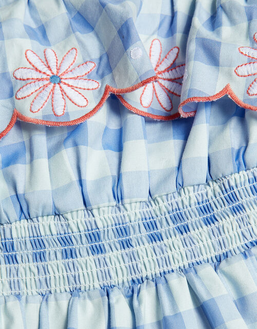 Strappy Gingham Embroidered Tiered Dress, Blue (BLUE), large