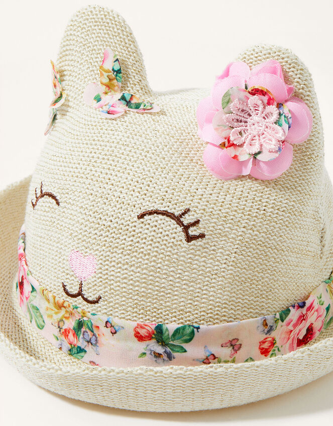 Baby Pom-Pom Bunny Bowler Hat, Natural (NATURAL), large