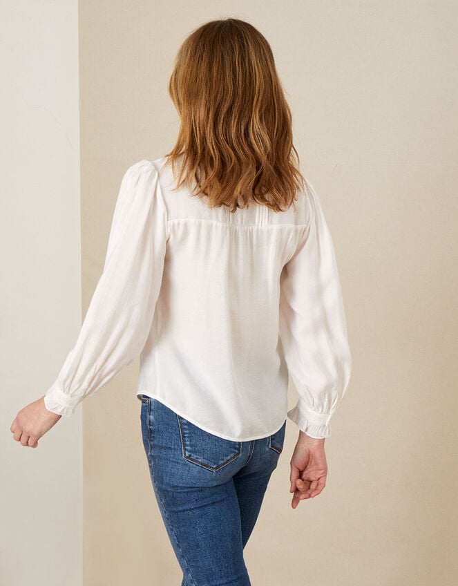 Verna Lace Insert Plain Blouse, Ivory (IVORY), large