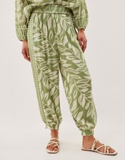 Lillie Leaf Print Harem Trousers, Green (GREEN), large