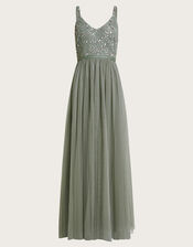 Autumn Embellished Maxi Dress in Recycled Polyester, Green (GREEN), large