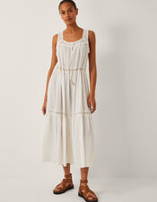 Maddi Sleeveless Embroidered Midi Dress, Cream (CREAM), large