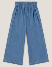 Embroidered Pocket Chambray Trousers, Blue (BLUE), large