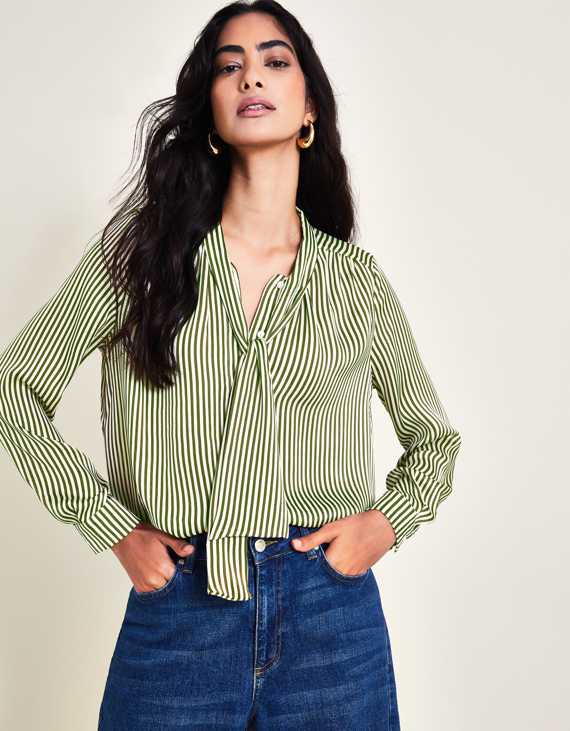 Striped satin blouse sales