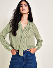 Sasha Stripe Satin Blouse, Green (GREEN), large