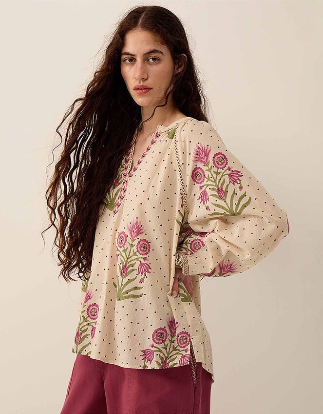 East Roza Woodblock Cotton Top, Multi (MULTI), large