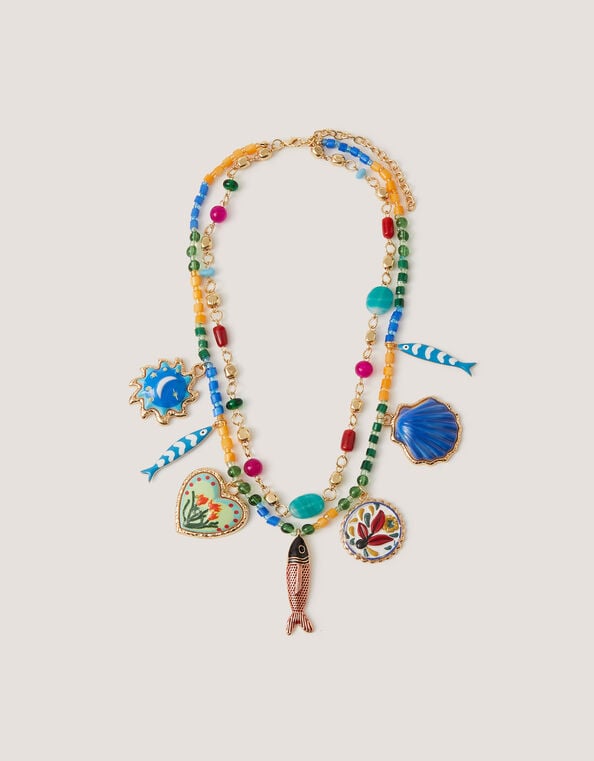 Fish Charm Bead Layered Necklace, , large