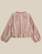 Sequin Stripe Bomber Jacket, Gold (GOLD), large